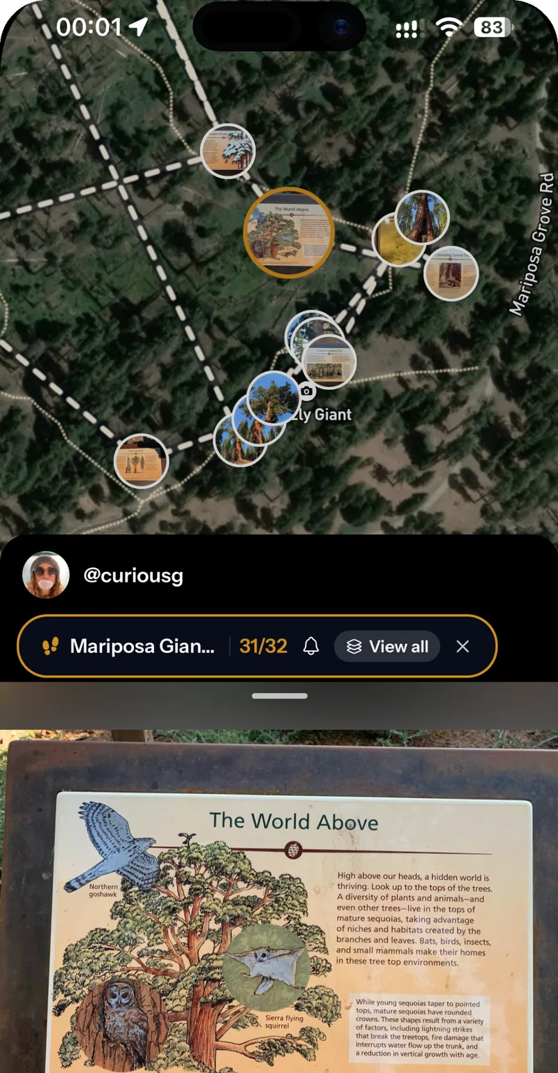 Someone walking a route through Yosemite, thirty-one of its thirty-two stops done